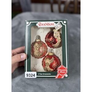 Vintage Tradition Glass Christmas Ornaments Set of 3 Angels Red West Germany‎